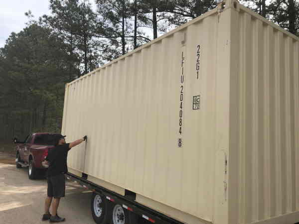 Shipping container yard with stacked containers